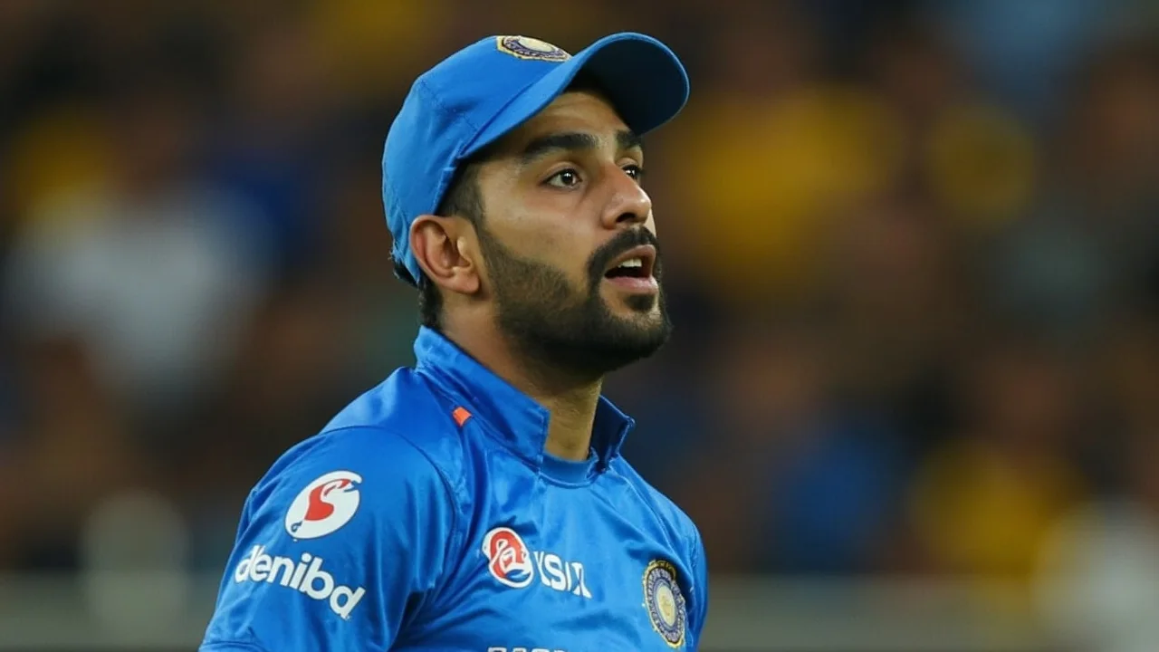 Tight sideline frame of a wrist spinner releasing the ball during a Test match on a dry Galle surface, with fielders in catching positions around the bat, used as the lead analytical visual for the Kuldeep Yadav selection angle