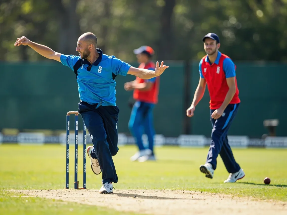 Fast bowler and wrist spinner training together on a sunny cricket field