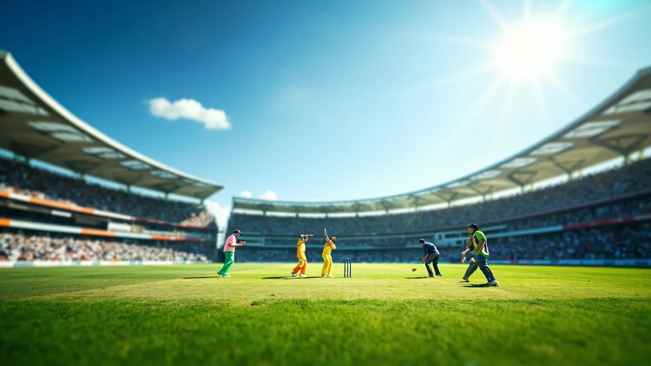A bright daytime IPL 2026 cricket stadium illustrating fantasy team balance